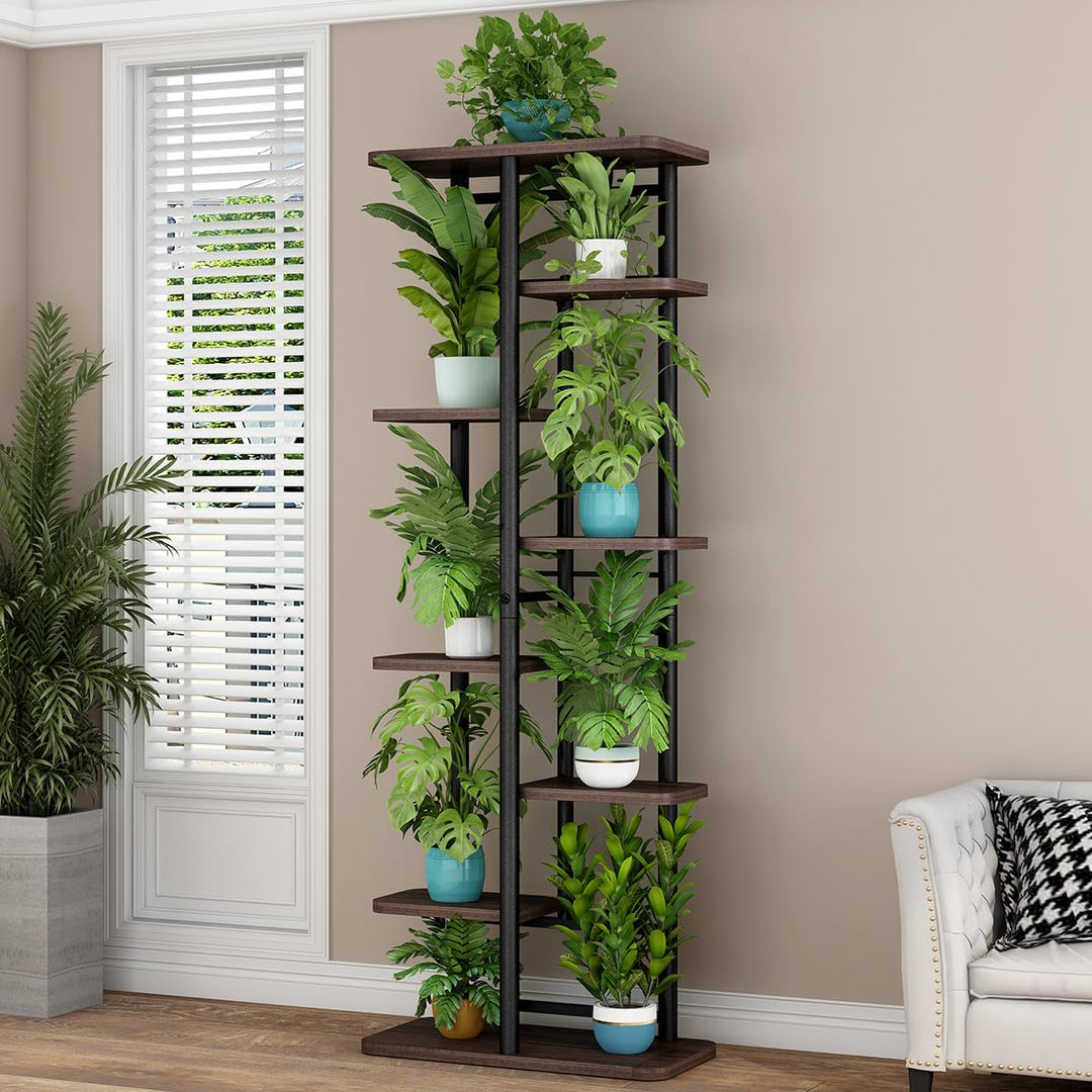 8 Tier Blumenregal Pflanzenregal 136x36x23.5cm, Mehrstöckig Metall Blumenständer, Pflanzenständer In