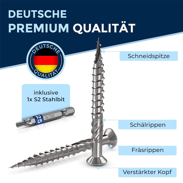 Terrassenschrauben 5x50 Edelstahl A2 Linsenkopfschrauben Torx Schrauben 5mm stark 500 Stück Holzschr