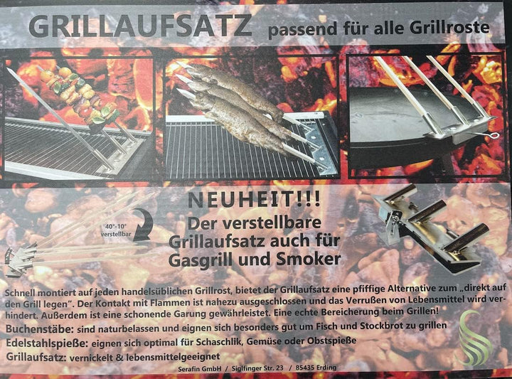 Serafin Verstellbarer Grillaufsatz aus Edelstahl – robuste Grillhilfe für Grillrost & Feuerschale, Z