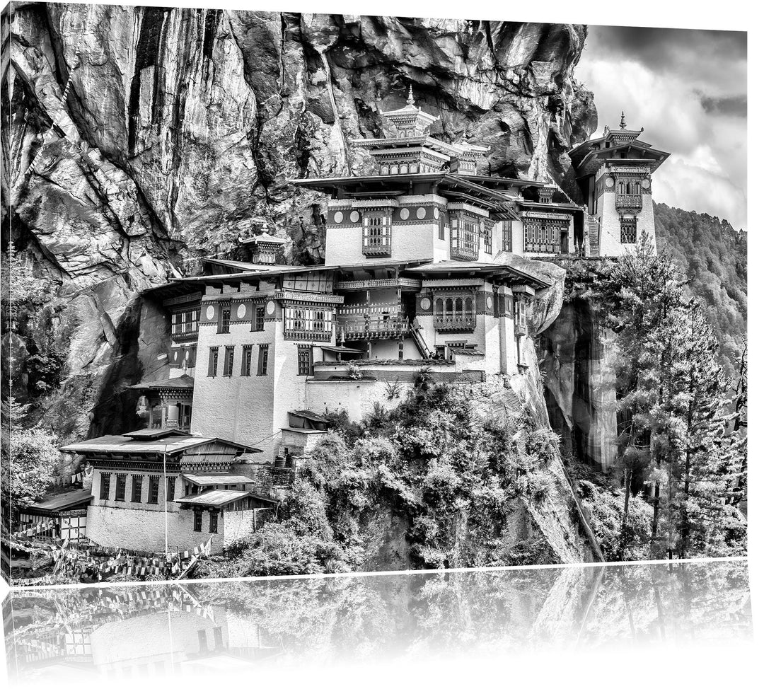 Pixxprint Chinesische Festung im Berg / 100x70cm Leinwandbild bespannt auf Holzrahmen/Wandbild Kunst