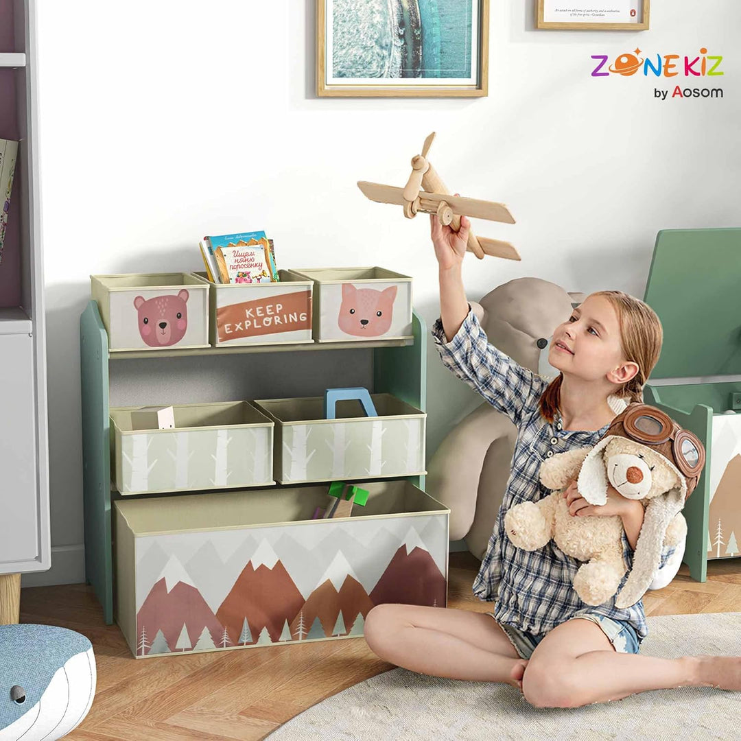 ZONEKIZ Kinderregal, Spielzeugregal mit 6 herausnehmbaren Aufbewahrungsboxen aus Vliesstoff, Bücherr
