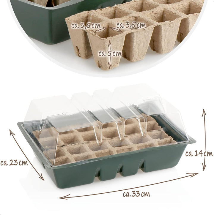 com-four® 4X Zimmergewächshaus zum Anzüchten von Pflanzen - Anzuchtset für 96 Pflanzen - Pflanzkaste