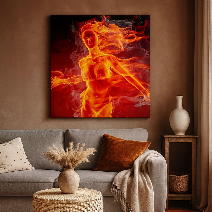 Bilder auf Leinwand Frau Flammen Illustration Leinwandbild 60x60cm Wandbilder Dekoration Wohnzimmer