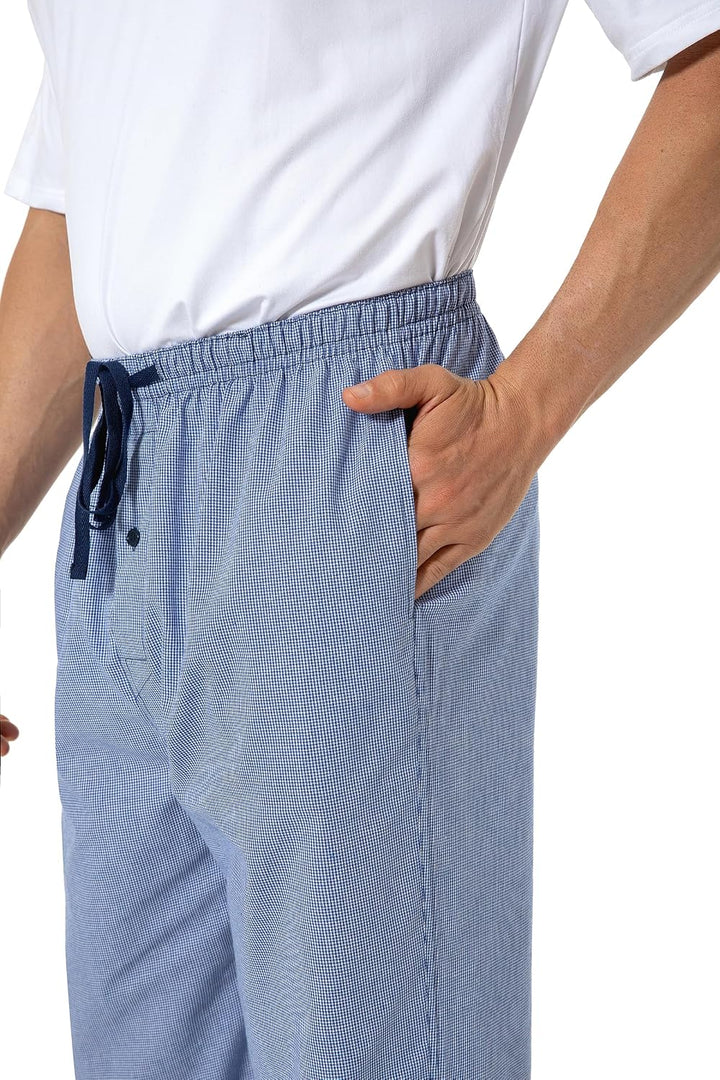Herren 100% Baumwolle Pyjamahose, Gewebte kariert Schlafhose Loungewear Pyjama Hose mit Taschen S He