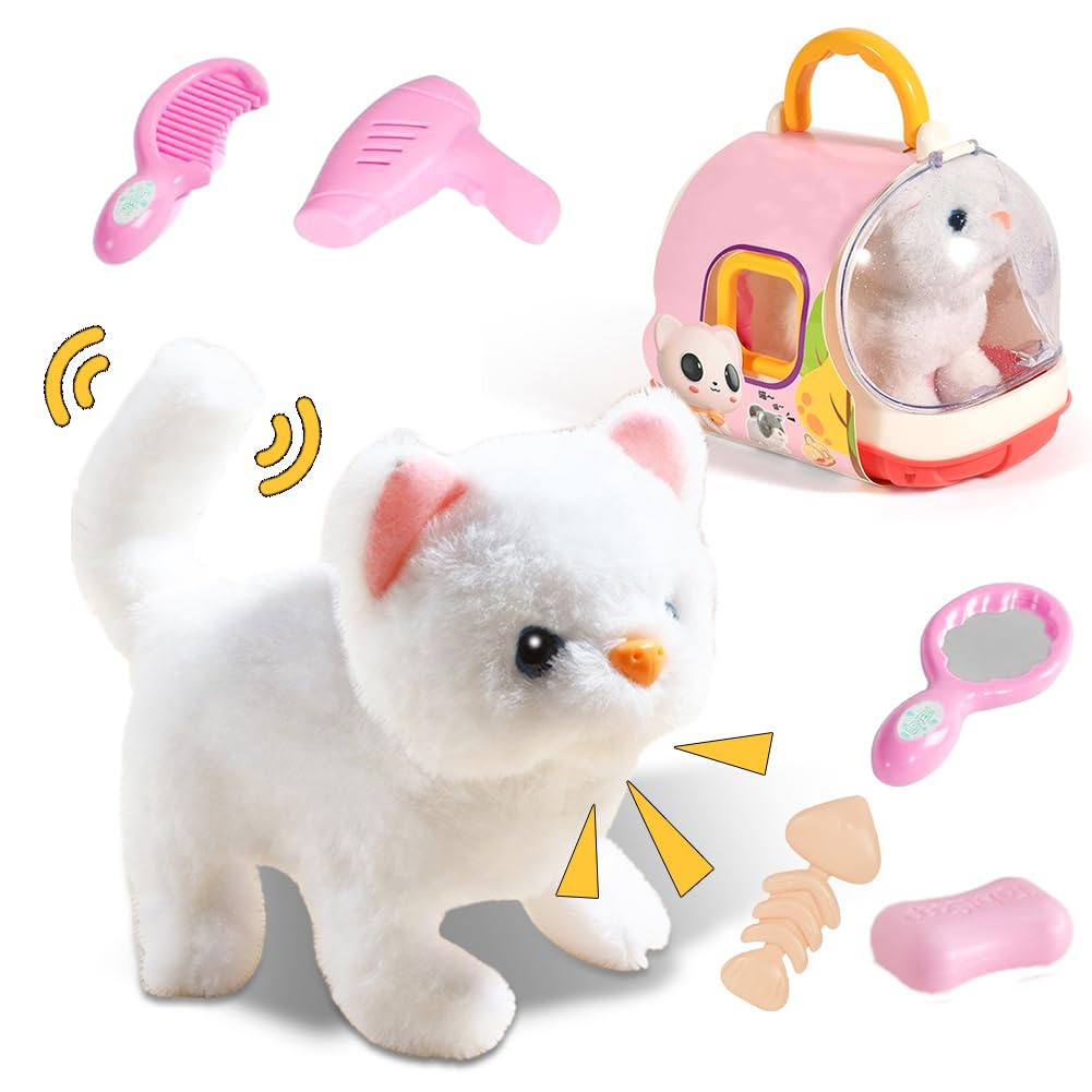 KatzenSpielzeug Kinder, Läuft und Bellt, Kuscheltier Elektrischer Hundekäfig ab 2-5 Jahre Geschenkid