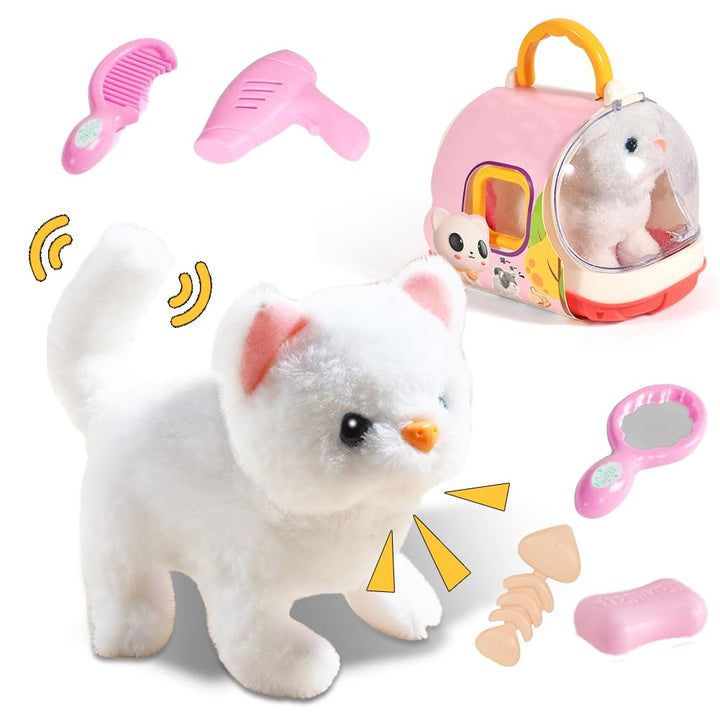 KatzenSpielzeug Kinder, Läuft und Bellt, Kuscheltier Elektrischer Hundekäfig ab 2-5 Jahre Geschenkid