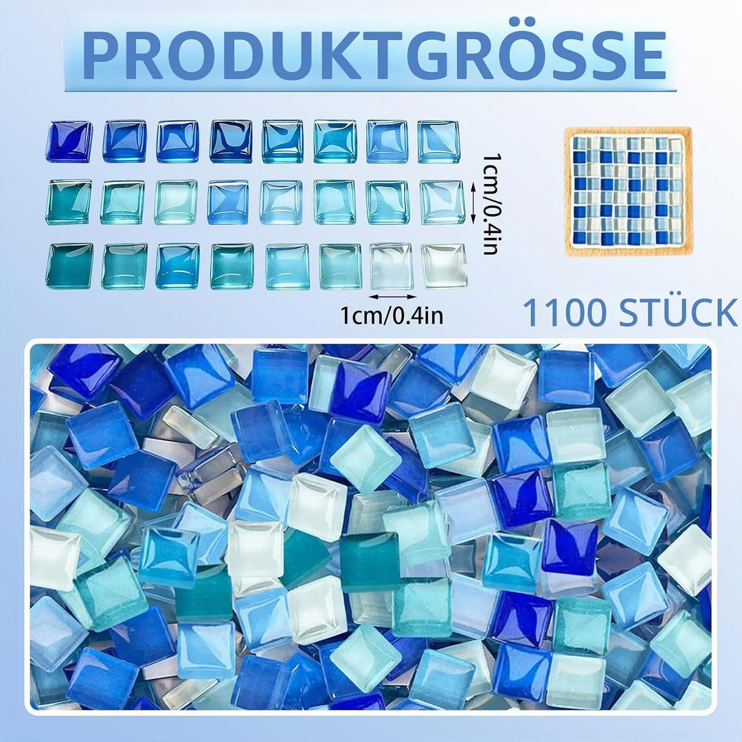 1100 Stück Mosaiksteine zum Basteln, 1kg Kristall Mosaik Bastelset, 1x1 CM Bunte Steine Mosaikfliese