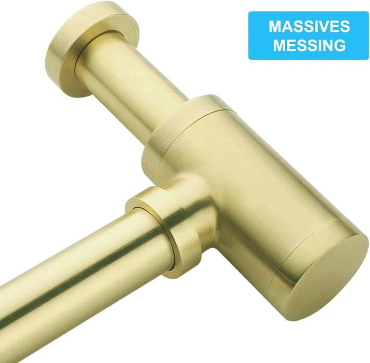 SET - Design Siphon mit Ablaufgarnitur mit Überlauf für Waschbecken Gebürstete Gold – Keymark Univer