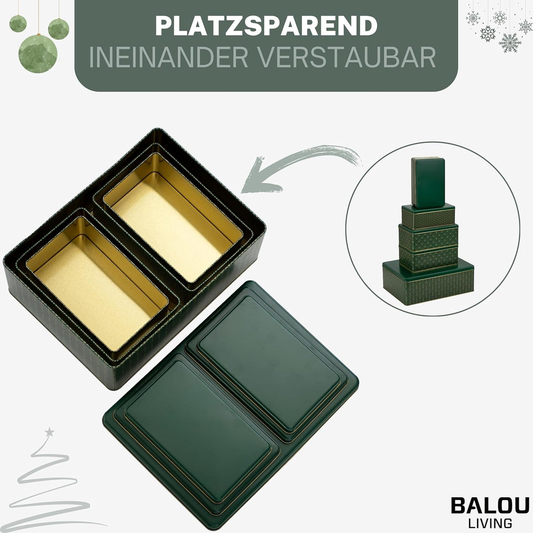 BALOU LIVING 5er Set Keksdose Weihnachten eckig - Weihnachtskeksdosen gross aus Metall - Weihnachtli