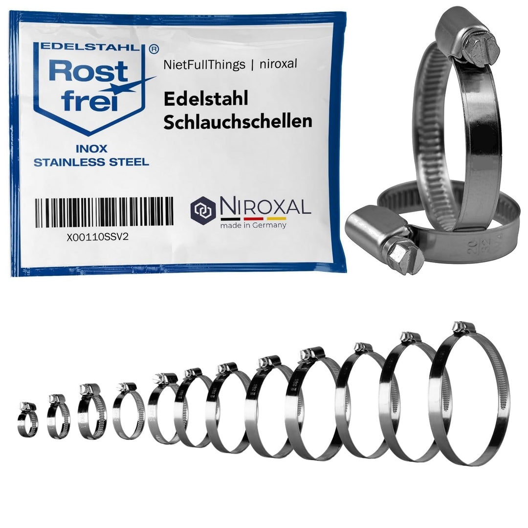 50 Stück rostfreie Schlauchschelle aus Edelstahl W4 V2A | Spannbereich Ø 40-60 mm = 4-6 cm | Bandbre