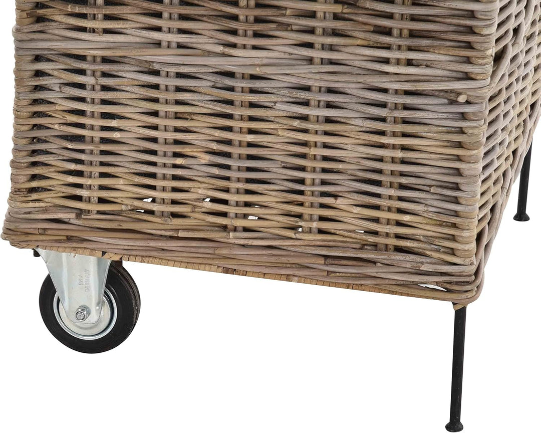 Holzwagen/Kaminholzwagen aus Rattan-Naturrohr/Stabiler Eisenrahmen / 54x44x95 mit Stoffinlett