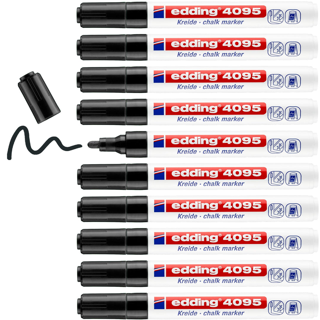 edding 4095 Kreidemarker - schwarz - 10 Kreidestifte - Rundspitze 2-3 mm - Kreidestift für Tafel abw