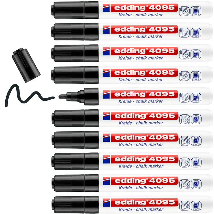 edding 4095 Kreidemarker - schwarz - 10 Kreidestifte - Rundspitze 2-3 mm - Kreidestift für Tafel abw