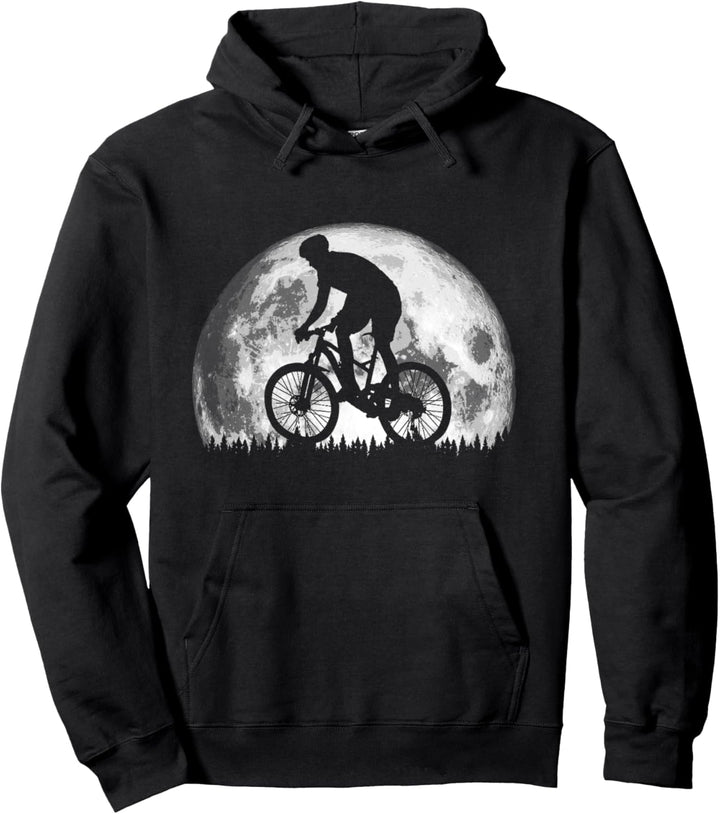 Night Rider Vintage Mountain Biking Full Moon & Biker Retro Pullover Hoodie