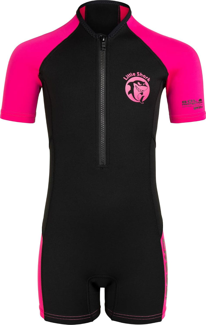 Cressi Little Shark Jr Shorty 2mm Neoprenanzug für Kinder Schwarz/Rosa 13/14 Jahre Kurzarm, Schwarz/