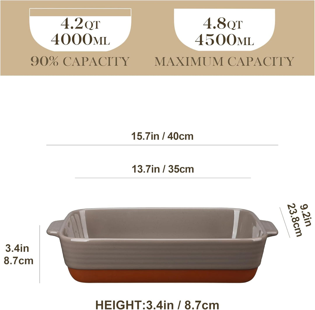MALACASA, Serie TARA, Auflaufform Gross, 4.5L Backformen, Auflaufformen rechteckig aus Töpferton & k