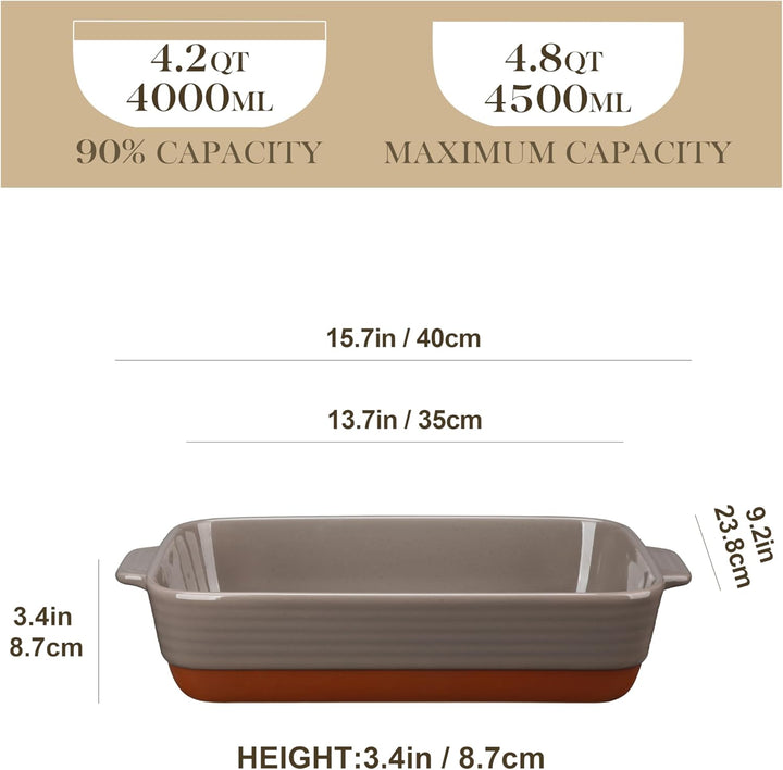 MALACASA, Serie TARA, Auflaufform Gross, 4.5L Backformen, Auflaufformen rechteckig aus Töpferton & k