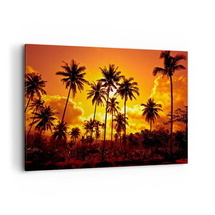 Bilder auf Leinwand 100x70cm Leinwandbild mit Rahmen Palmen Bäume Sonne Gross Wanddeko Bild Schlafzi