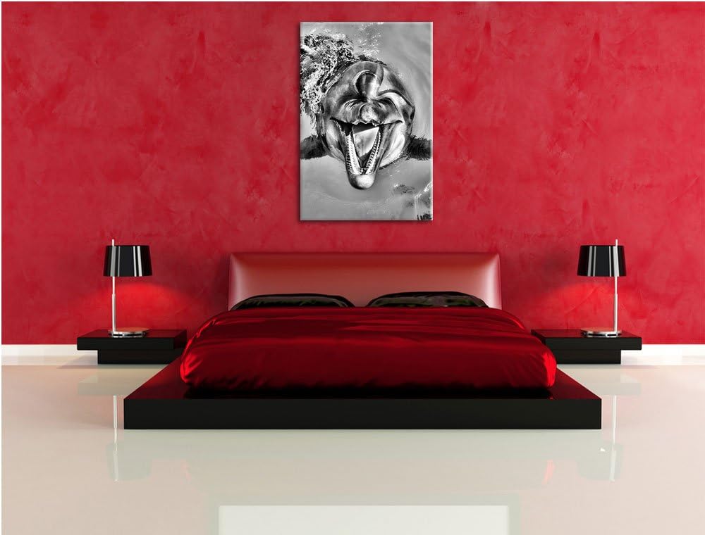 Monocrome, Delfin lacht , Format: 100x70 auf Leinwand, XXL riesige Bilder fertig gerahmt mit Keilrah
