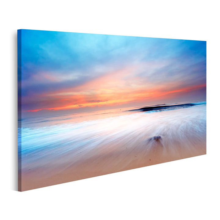 islandburner Bild auf Leinwand Sonnenuntergang Strand Meer Bilder Wandbilder Poster, 80L x 40B cm