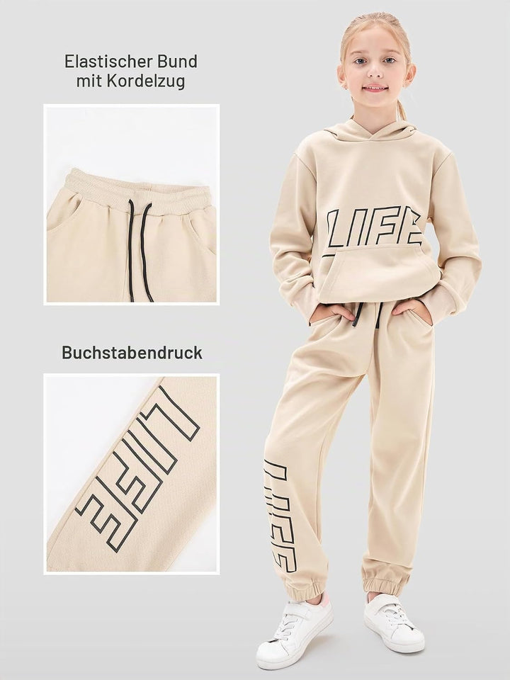 Kinder Trainingsanzug Jungen Mädchen Sportanzug, 120 Khaki