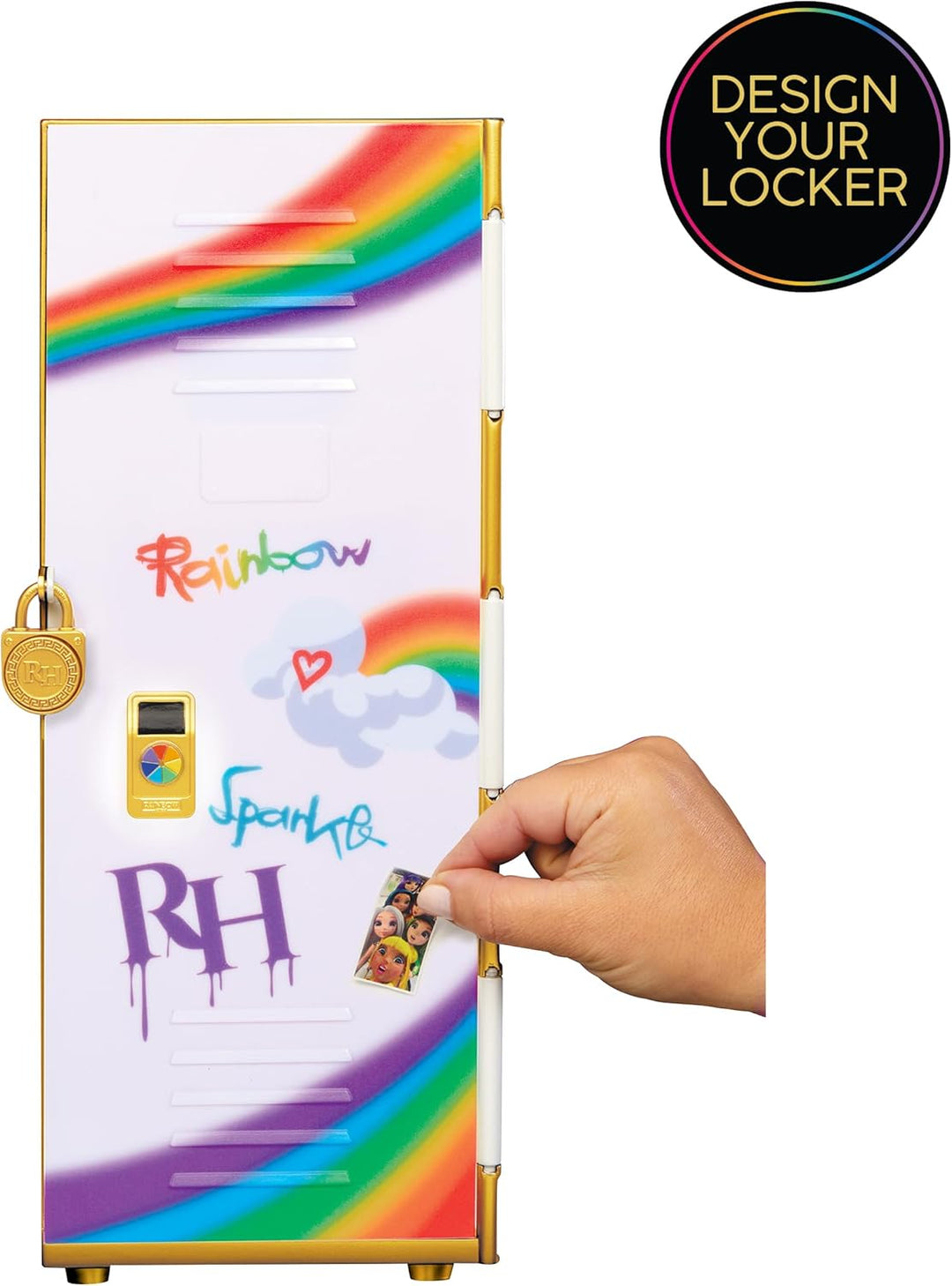 Rainbow High Design & Style - Spind-Spielset mit Regalen, Kleiderbügeln, Zubehör und Stickern, für K