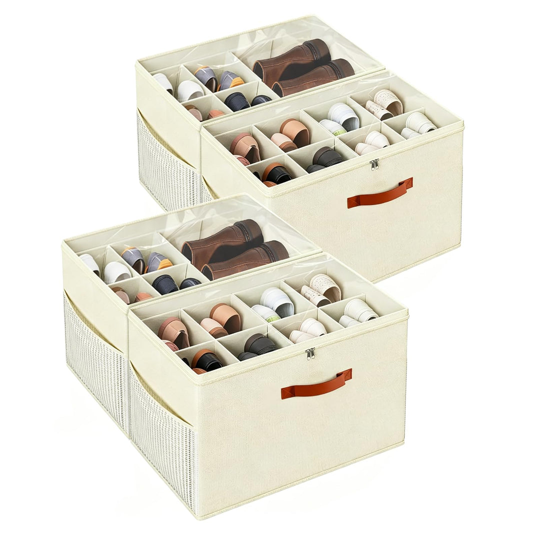 4er-Set Schuh-Organizer, Faltbare Stoff-Schuhkisten mit Griff, Aufbewahrungsbox für den Schrank, für