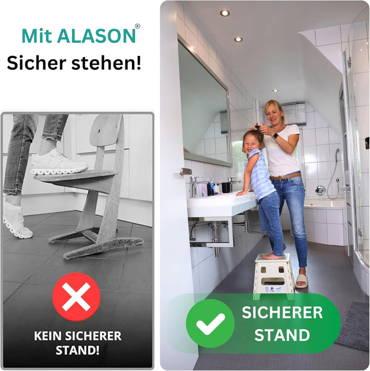 VERGLEICHSSIEGER - Alason® Tritthocker Klappbar 32 cm, Belastbar bis 165 kg – Mit Aufhängehaken & Au