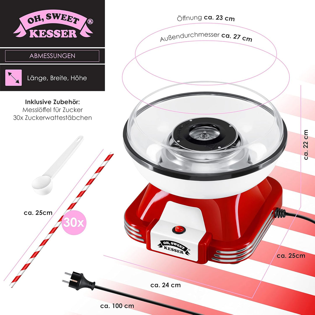 KESSER® Zuckerwattemaschine Set für Dein zuhause - Mit 30x Zuckerwatte Stäbchen & Messlöffel - Retro
