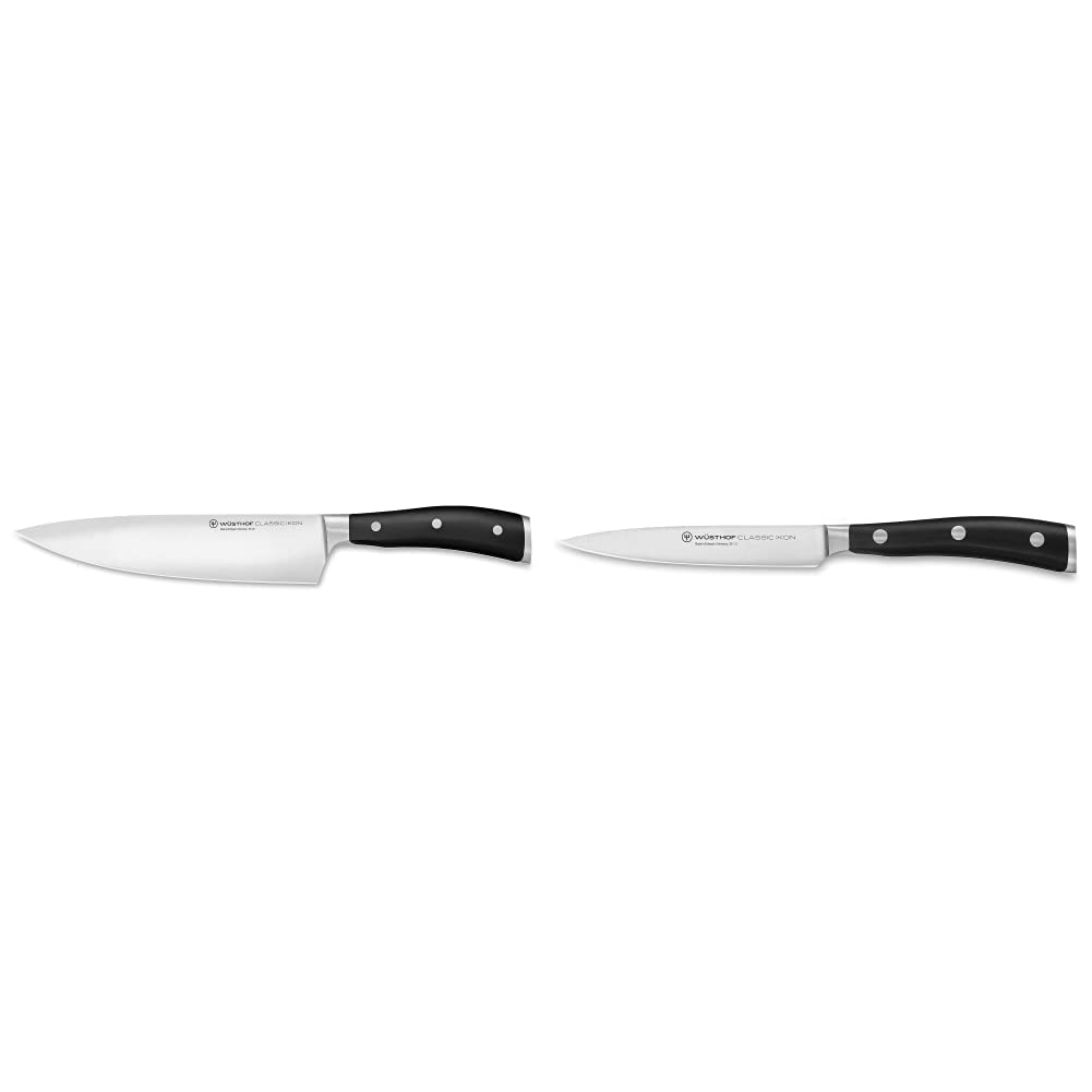 WÜSTHOF Classic Ikon Kochmesser 20 cm, Schwarz & Classic Ikon Gemüsemesser 12 cm, Schwarz Schwarz 20