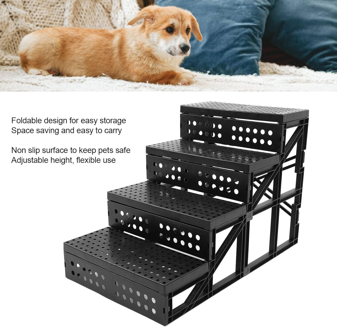 Hundetreppe mit 4 Stufen, Faltbare Hundetreppe für Hochbett und Couch mit Rutschfester Oberfläche un