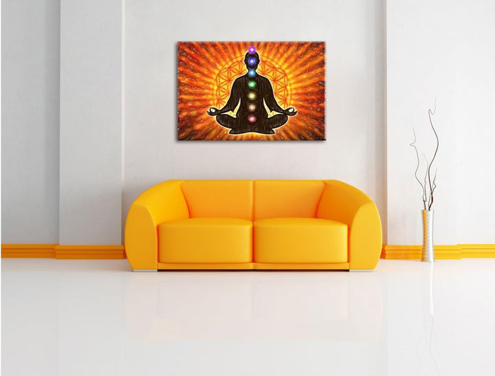 Pixxprint Meditation mit den 7 Chakren als Leinwandbild/Grösse: 100x70 cm/Wandbild/Kunstdruck/fertig