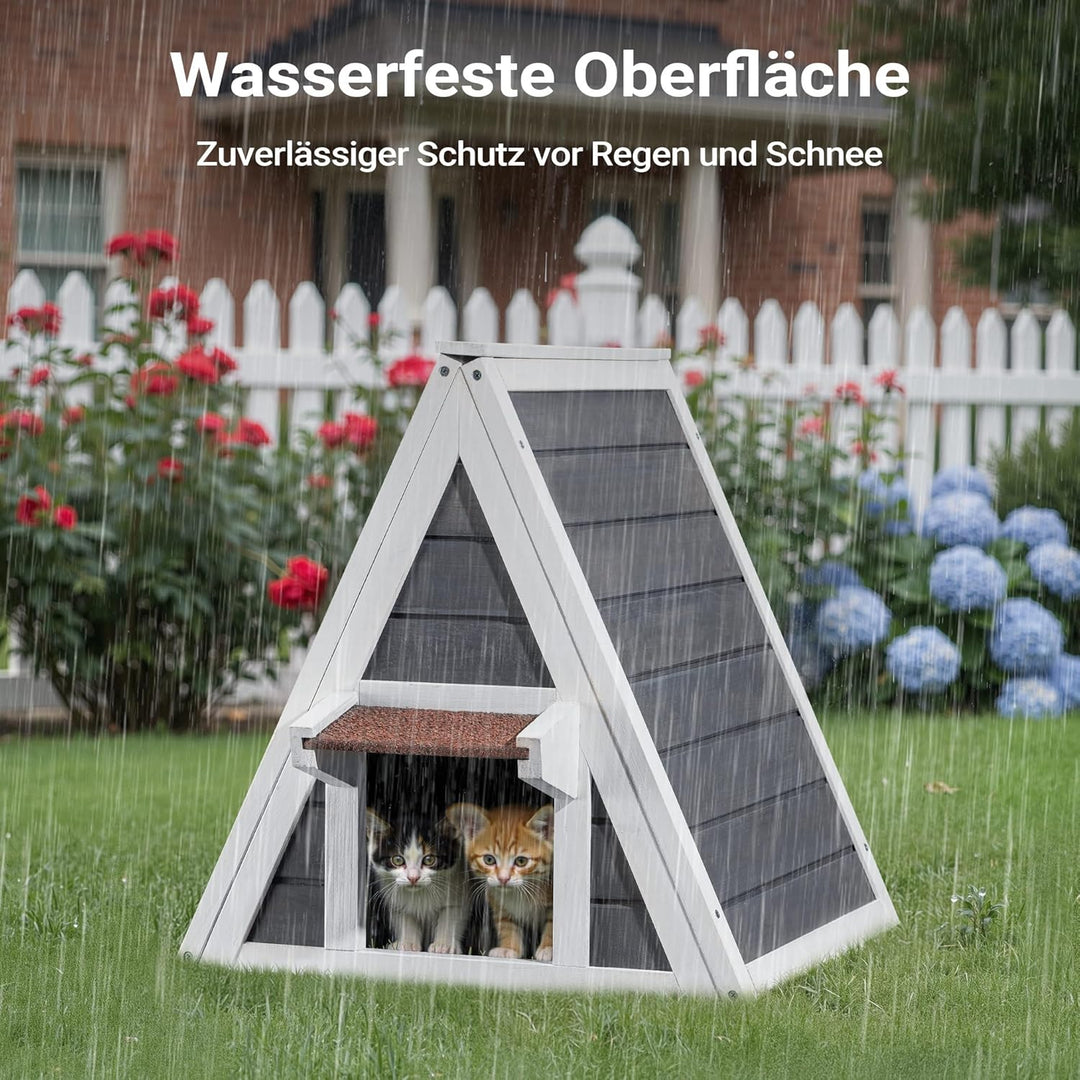 Wiltec Wetterfestes Katzenhaus 50 x 50 x 54 cm aus Holz, Katzenhütte Outdoor, Katzenhöhle mit Eingan