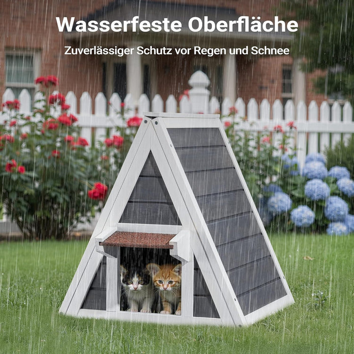 Wiltec Wetterfestes Katzenhaus 50 x 50 x 54 cm aus Holz, Katzenhütte Outdoor, Katzenhöhle mit Eingan