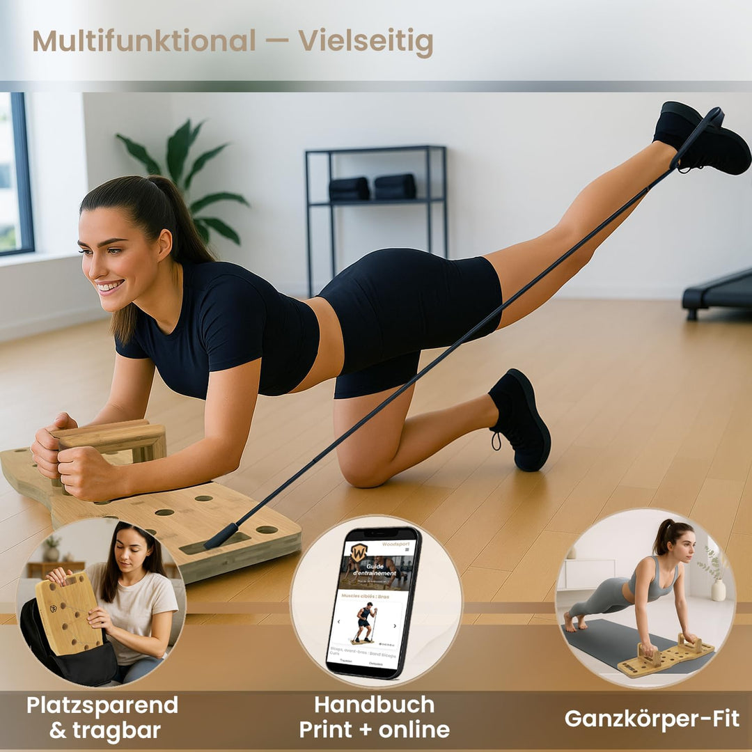 Amplitude Pro – Premium Liegestützbrett (push up board) aus Bambus – 81 cm Erwachsenengrösse – klapp