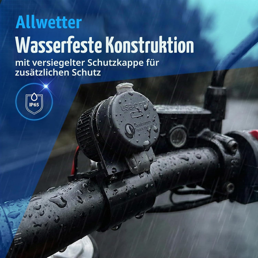 Cliff Top 36 W PD USB-C und QC 3.0 Motorrad-Lenker-USB-Ladegerät, mit magnetischem Netzschalter, Dua