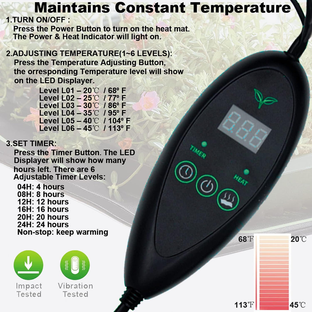 RINBO Einstellbar Heizmatte Warmematte, Heizmatte Pflanzen mit 6 Timer und 6 Temperaturstufen Warmem