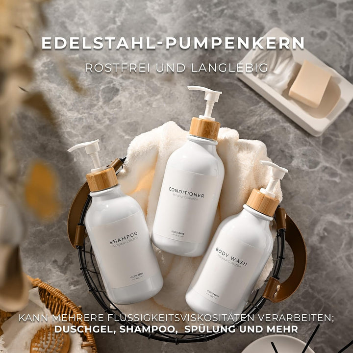 MaisoNovo Shampoo Flaschen zum befüllen - Duschgel Spender - 500 ml Set mit 3 weissen Plastikflasche