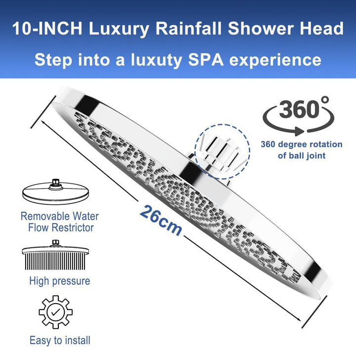 Ø260mm Duschkopf Regendusche YUANNY 10 Zoll Brausekopf Dusche Regenduschkopf mit Anti-Kalk-Düsen Was