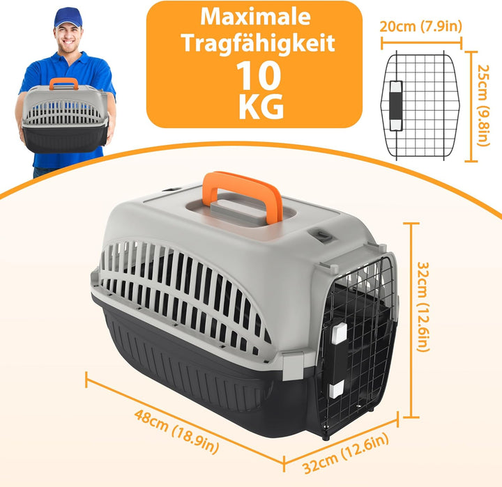 YUENFONG Transportbox Katzen 61x37x37cm Katzentransportbox für kleine Hunde, Tiertransporter aus ABS