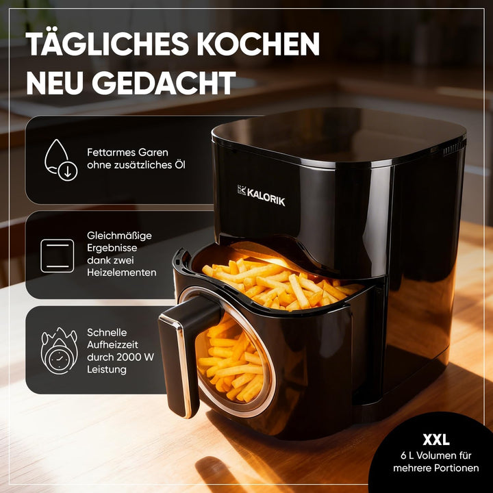 Kalorik - Airfryer - Heissluftfritteuse - XXL 6L, 40-200 °C - 13 Automatische Programme, Auftauen, A