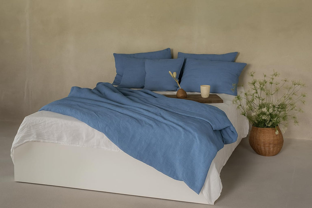 Kissenbezug 100% Leinen Stonewashed – Natur Kopfkissenhülle, Weich, Atmungsaktiv & Langlebig Blau 40