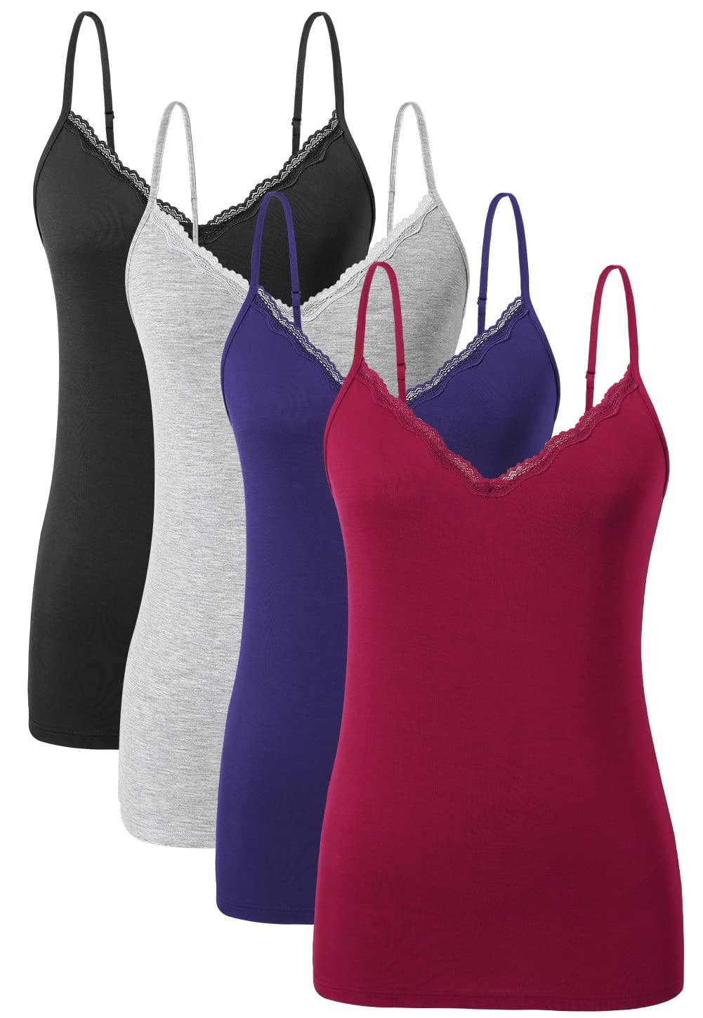 Ymmchy Damen Tanktop mit Spitzen Unterhemd Spaghettiträger Basic Top V-Ausschnitt Verstellbare Träge