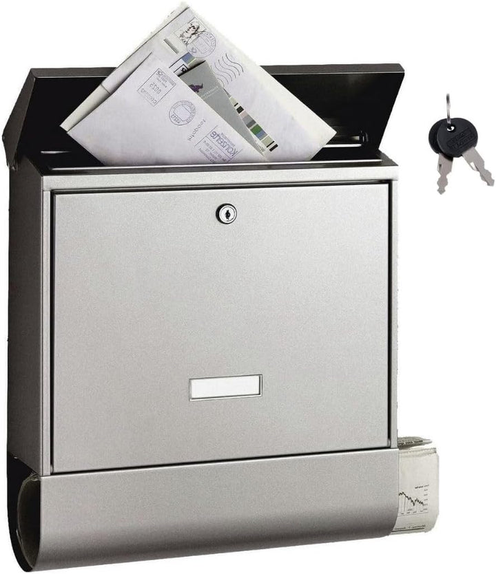 BURG-WÄCHTER Briefkasten mit Zeitungsfach und Namensschild, Rostfreier Edelstahl, Einwurf-Format DIN