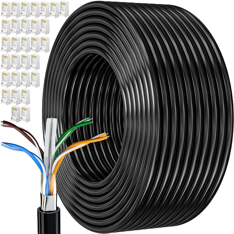 Lan Kabel 150 Meter Outdoor, Cat 6 Verlegekabel 150m Netzwerkkabel Schwarz Lange Aussenbereich Insta