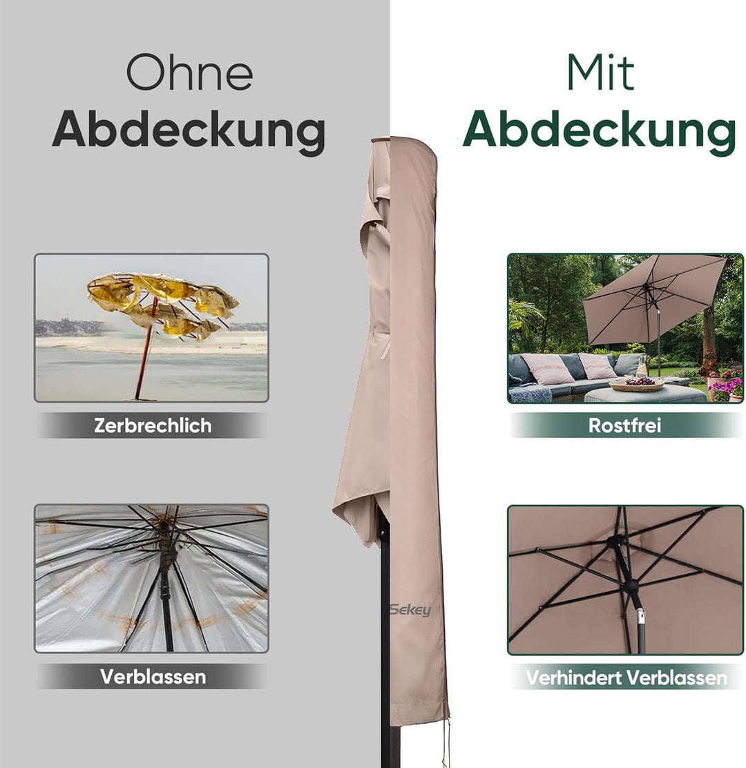 Sekey Sonnenschirm Schutzhülle mit Stab, Abdeckhauben für Ø 350cm / 200x300cm Gartenschirm , Abdecku
