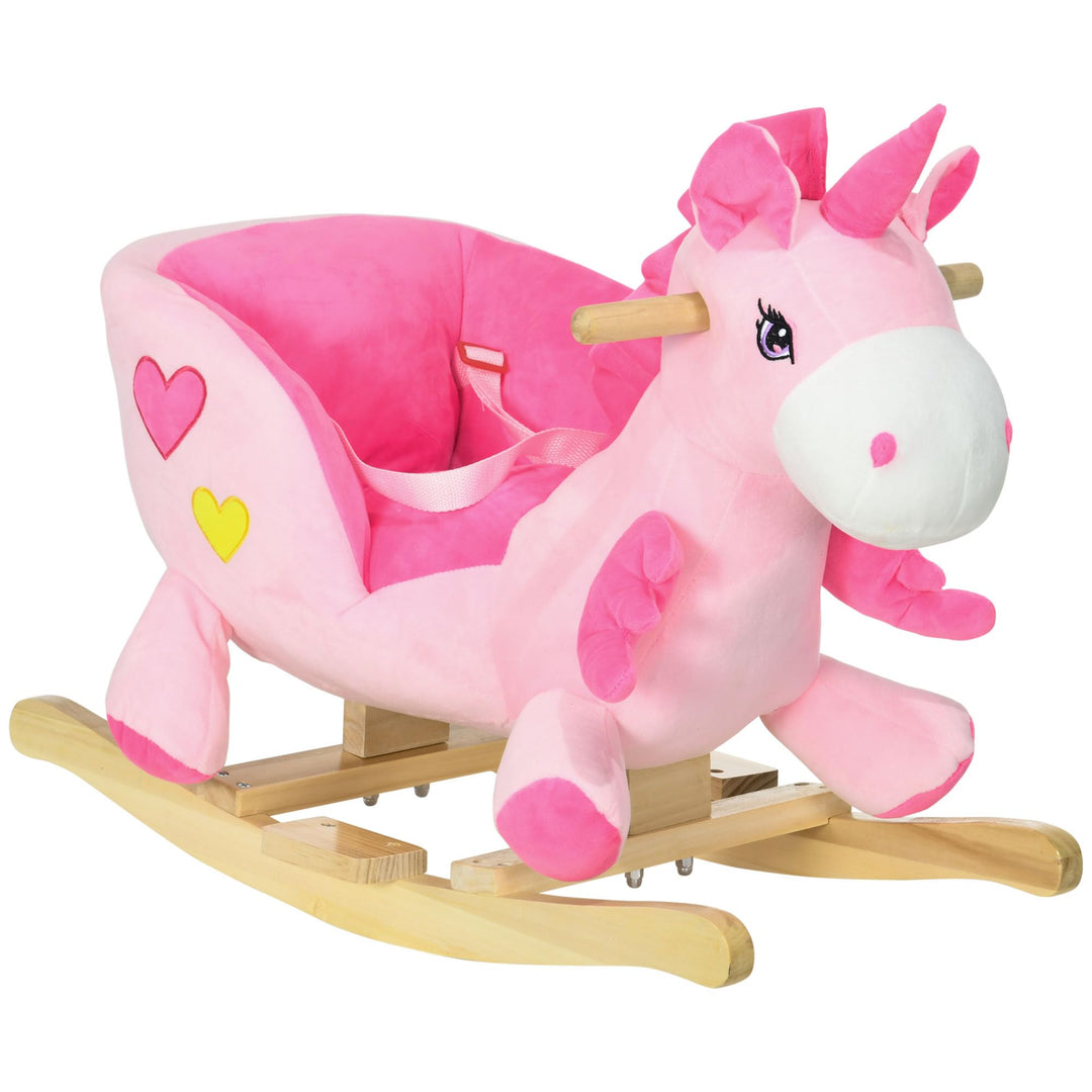 HOMCOM Schaukeltier Einhorn, Kinderschaukelstuhl mit Musik, Beckengurt, Fussstütze, Baby Schaukelstu