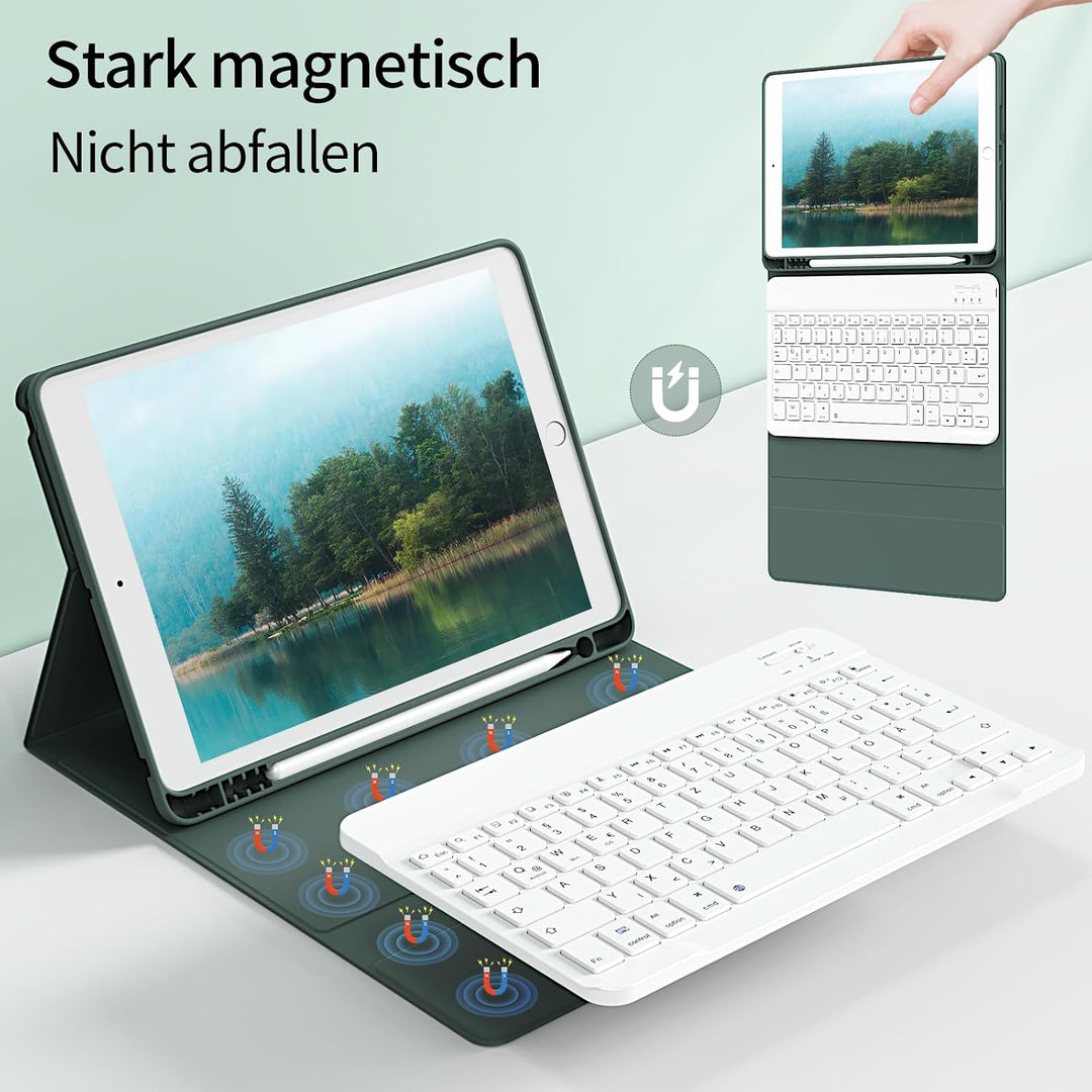 Hülle mit Tastatur für iPad 9. / 8. / 7. Generation 10,2 Zoll 2021/2020/2019, Bluetooth Magnetisch Q