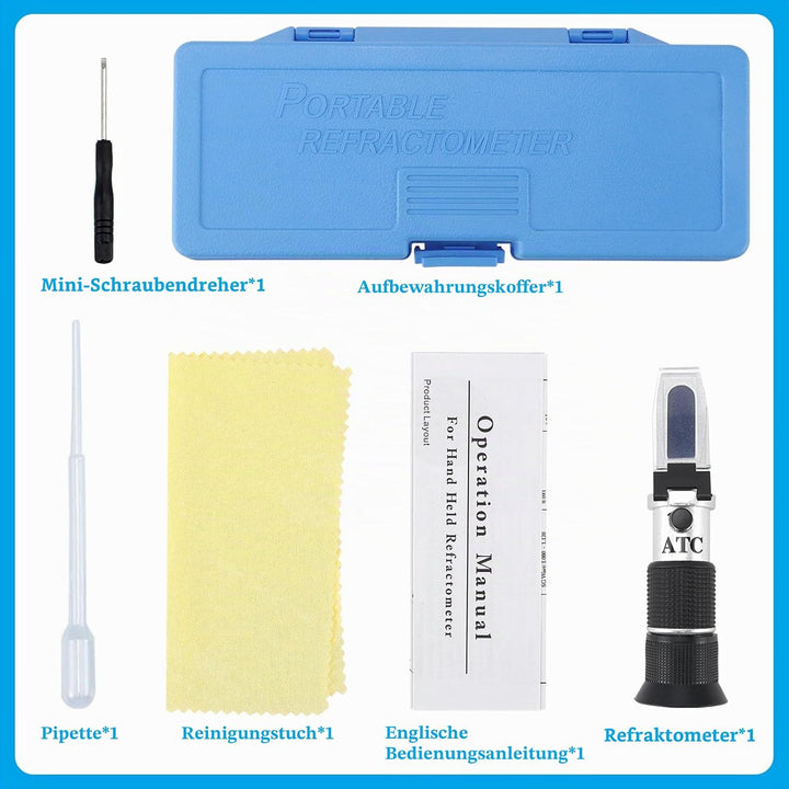 Rierousy 3-In-1 Refraktometer Honig mit Dreifach-Skala(Wasser: 12-27%, Brix: 58-90%, Be&