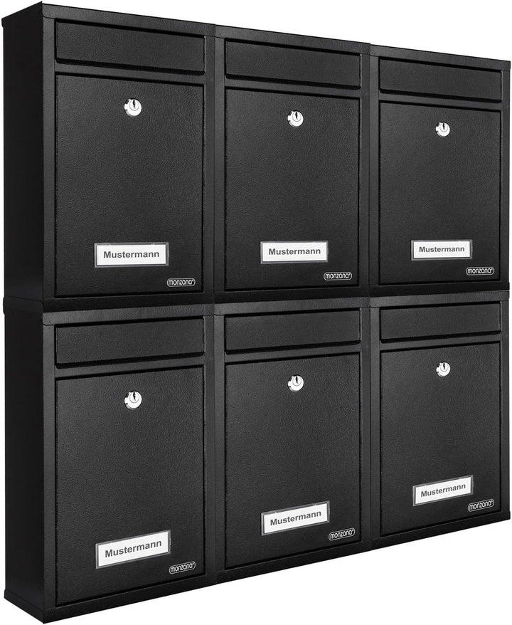MONZANA® Briefkasten Schwarz inkl. 2 Schlüssel Namensschild abschliessbar Mailbox Briefkastenanlage